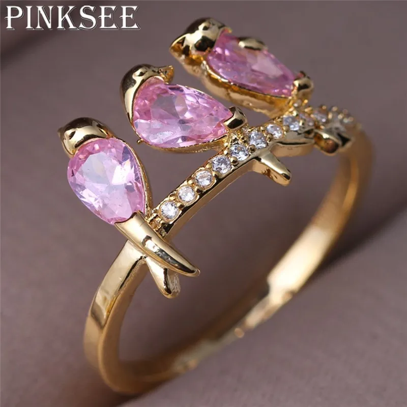 PINKSEE, новинка, модное кольцо в виде короны, 3 птицы, подвеска, кольца на палец, ювелирные изделия, блестящее, элегантное, красивое кольцо, 5 размеров