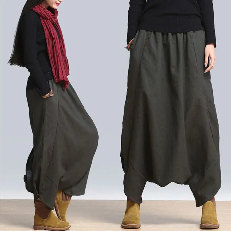 

Women Pants 2016 Linen Casual Pants Personality Loose Harem Pants Plus Size Elastic Waist Net Colored Fashion Women Trousers D11