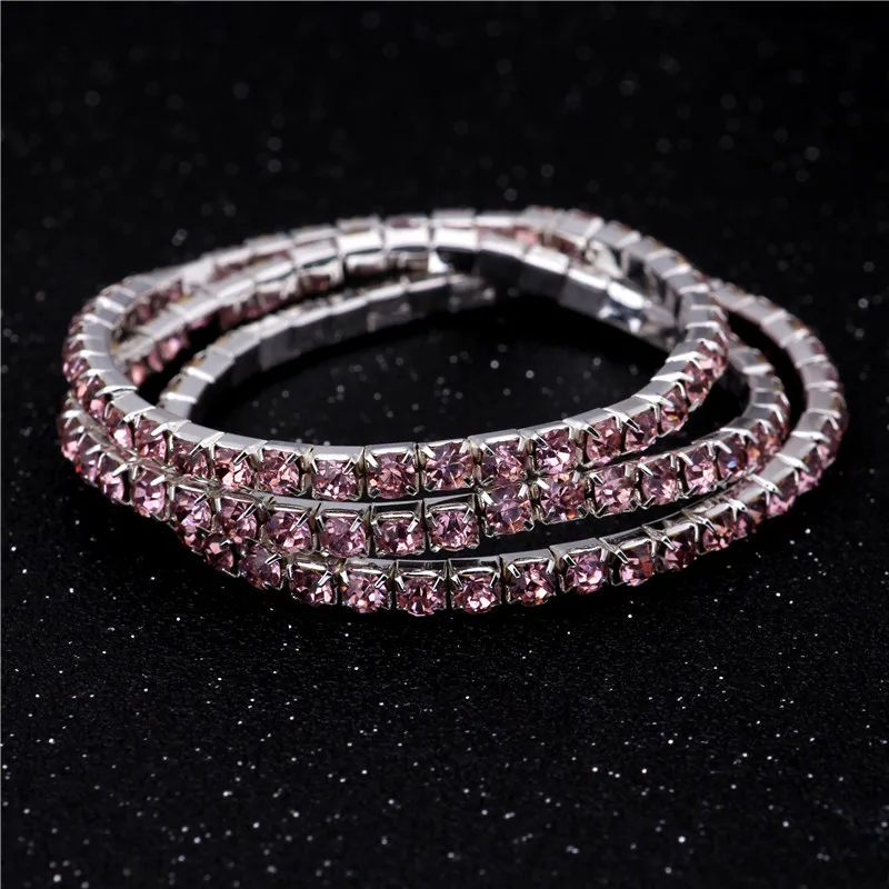 

Single Rows Crystal Bridal Wedding Bracelet 925 Stering Silver Light Rose Crystal Bracelet Pink Rhinestone Bracelet