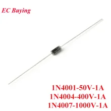 50 шт 1N4001 1N4004 1N4007 DO-41 усилитель диода выпрямителя мостиковый выпрямитель микросхемы 50 V 400 V 1000 V 1A