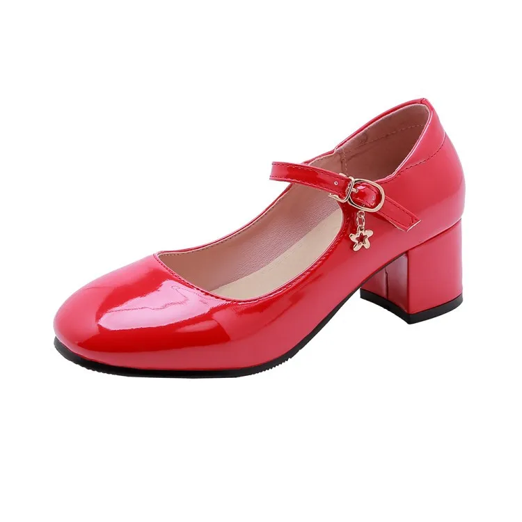 PXELENA/элегантные туфли mary jane для девушек; цвет черный, белый, красный; туфли-лодочки на высоком массивном каблуке для свадебной вечеринки; женские туфли-лодочки из лакированной кожи; Новинка - Цвет: Красный