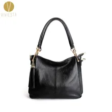 Женская сумка Хобо из кожи с натуральным лицевым покрытием и кисточками, элегантная женская сумка через плечо из натуральной мягкой коровьей кожи