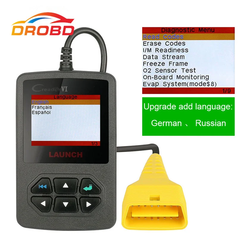 100% Оригинальный считыватель кодов Launch Creader VI6 OBD2 Поддержка многоязычного запуска
