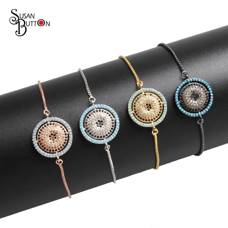 Luxury 4 Colors Copper Micro Pave Cubic Zirconia Round Charms Bracelets
