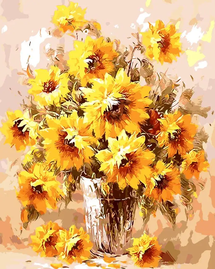 Картина по номерам на холсте с изображением цветка подсолнуха без рамки|sunflower