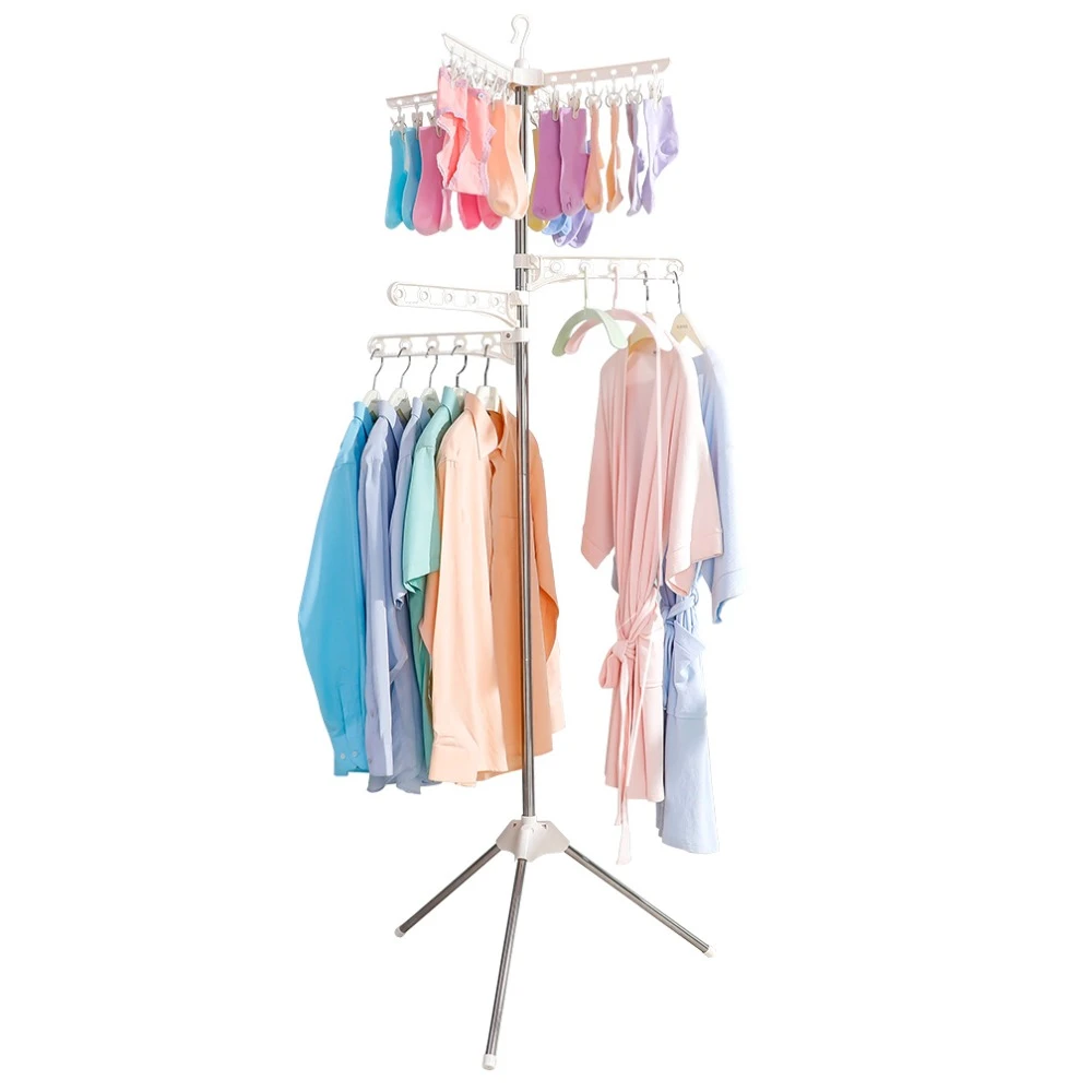 5 layer foldable indoor clothes socks drying rack hanging storage hanger tripod shirt laundry hanging floor stand rack dq1809