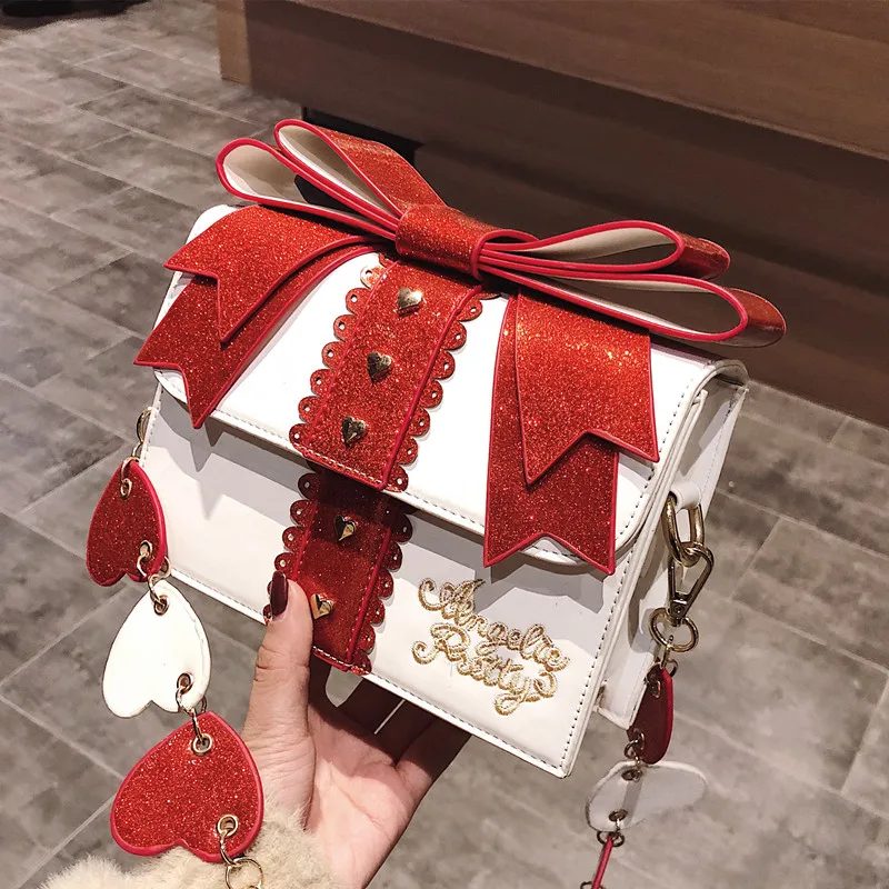 

2019 new fashion bow type single room diagonal small square bag handbag
