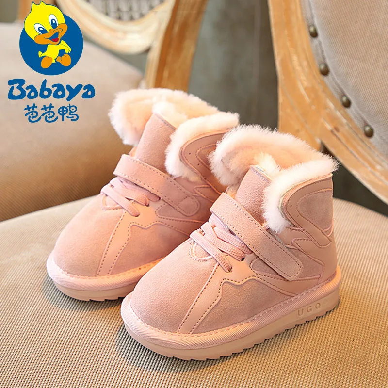 

BABAYA Brand Kids Toddler Boots Genuine Leather Thick Plush Keep Warm Boys Girls Snow Boots Shoes Children Boots GG8028