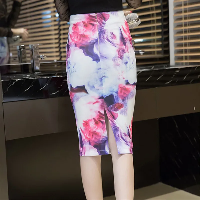 Neophil ретро 3D Роспись Маслом Роза цветочный принт Высокая талия эластичная юбка-карандаш, подчеркивает бедра миди размера плюс 3XL Bodycon S08009