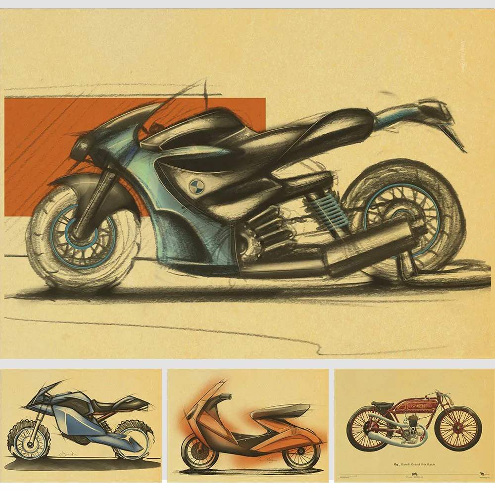 

Retro Hand painted motorcycle Vintage Paper Poster Wall Painting Home Decoration 42X30 CM 30X21 CM