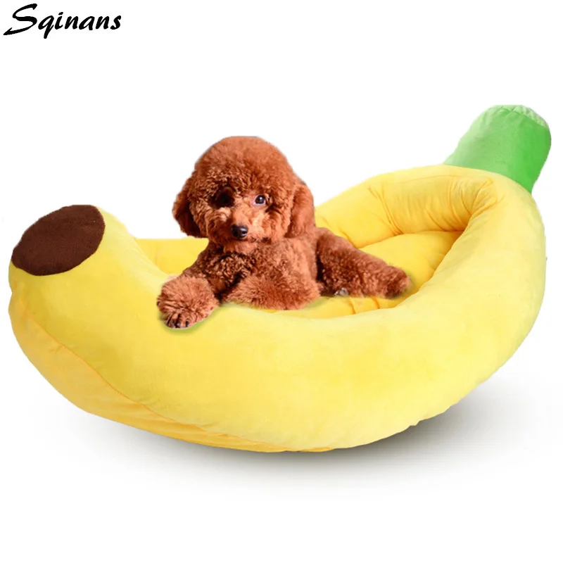 Sqinans Cute Banana Boat Shape Dog Bed PP Cotton Padded Puppy Cat