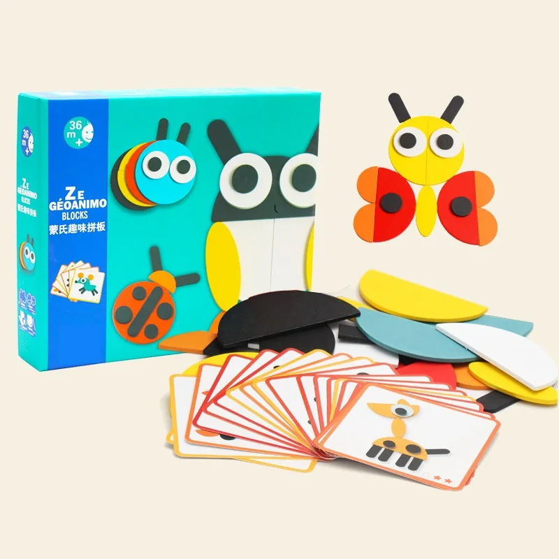 

kids educational toy montessori learning resouces creactive wooden animal puzzle with 20 illustration cards gifts for baby child