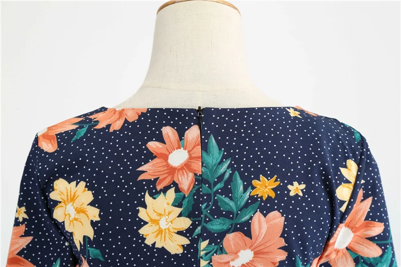 Kostlich Summer Newest Hepburn Vintage Dress Women Big Swing Dress Casual O-Neck Half Sleeve Patchwork Floral Print Dresses  (14)