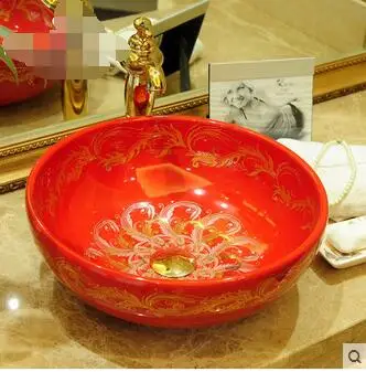 

Jingdezhen ceramic stage basin gold red art basin lavatory basin sink bowl