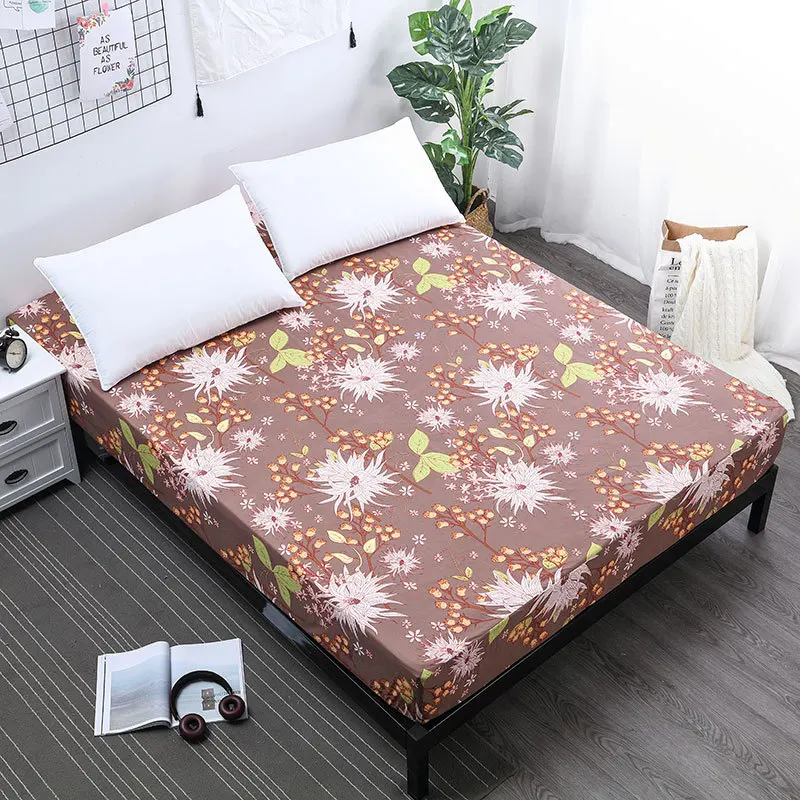 Nice Floral Bedspread Fitted Sheet Mattress Cover Elastic Waterproof