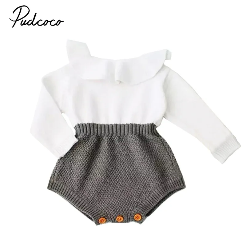 

New Style Fashion Baby Girls Rompers Long Sleeve Knitting Cotton Patchwork Romper Jumpsuit Warm Outfits Set Clothes For Autumn