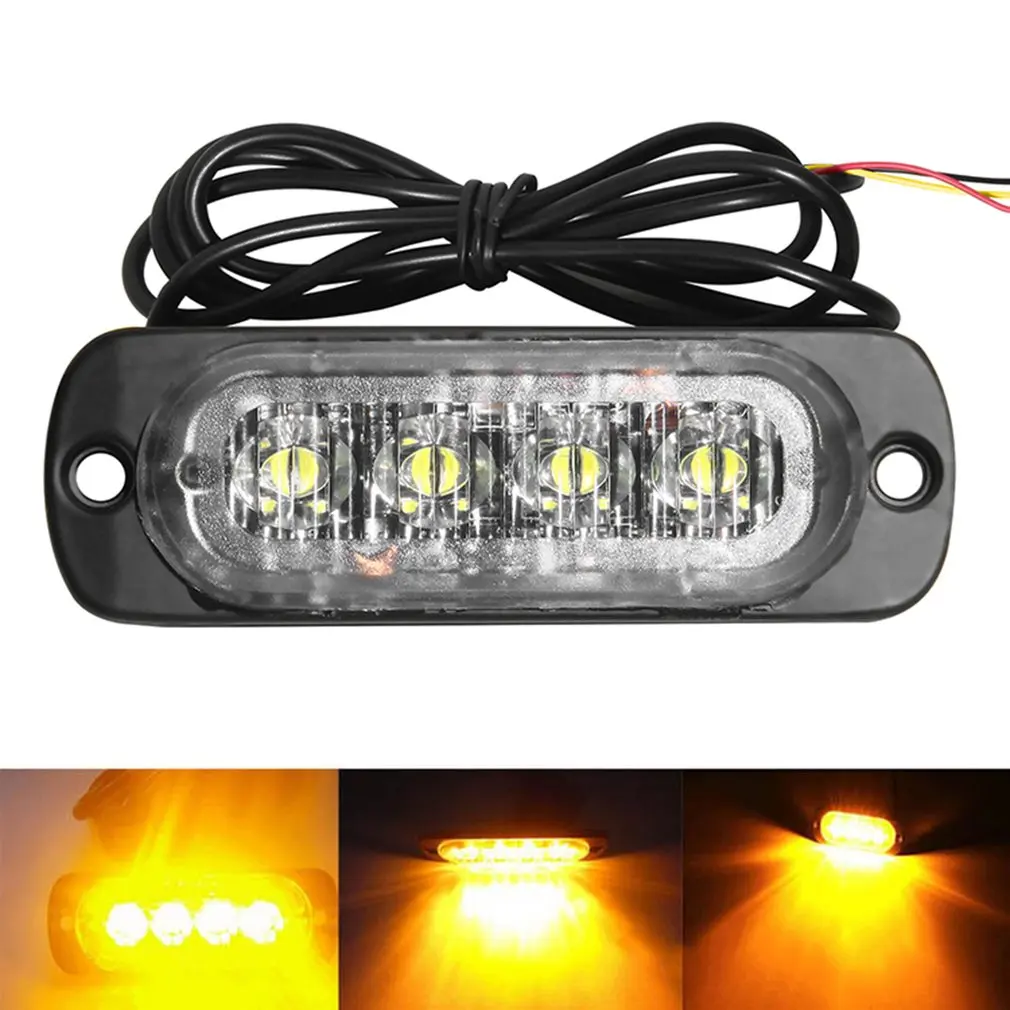 4 LED 12 24V Car Strobe Flash Light White/Red/Amber Light Vehicle Truck