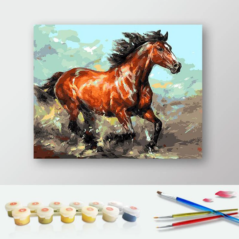 

DIY Digital Oil Painting On Canvas Handwork Unique Gift Colorful Horse 40x50cm Framed Pictures Painting By Number r544