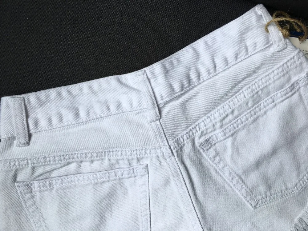  2017 Best Selling Women Pure White High Waist Slim Grinding Patch Holes Irregularly Exposed Jeans Pants Sexy Girl Denim Shorts (16)