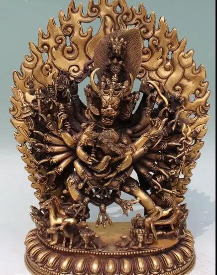 

free 12" Tibet Temple Bronze Joos Set Buddha Yamantaka Yama Protection Deity Statue fast