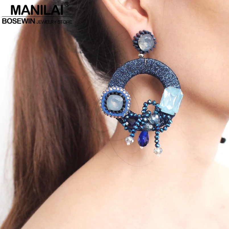 

MANILAI Bohemia Circular Statement Drop Earrings For Women Luxury Multicolor Resin Bead Dangle Earrings Wedding Jewelry