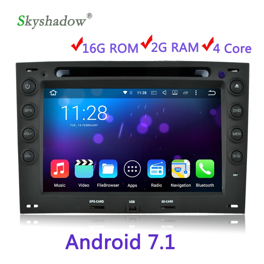 2 ГБ Android 7.1.2 dvd-плеер Bluetooth Wi-Fi Радио GPS Navi для Renault Megane II 2003 2004 2005 2006 2007 2008 2009 2010 |