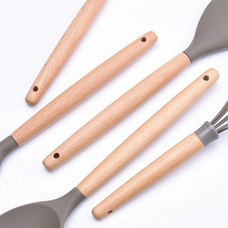 Кухонная утварь деревянная ручка, силикон кухонные принадлежности антипригарная сковорода силиконовая кухонная утварь инструменты для приготовления пищи