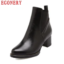 Casual Concise Gothic Punk Square Heel Faux Leather Slip On Spring Autumn Womens Ankle Boots Chelsea Boots