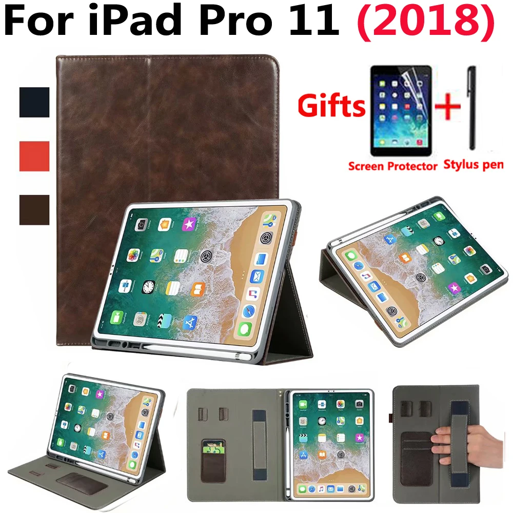 

Premium Leather Case for Apple iPad Pro 11 2018 Case Pencil Holder Sleep Wake Smart Cover for New iPad Pro 11 inch with Film Pen