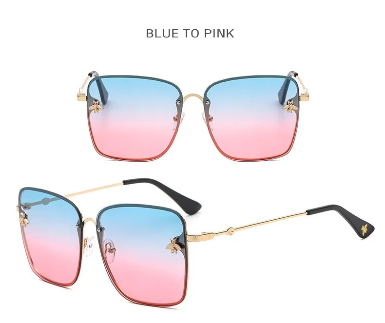 Новинка, квадратные солнцезащитные очки для женщин, без оправы, металлическая оправа, солнцезащитные очки, 90 s, маленькая пчелка, мужские винтажные модные брендовые очки, солнцезащитные очки
