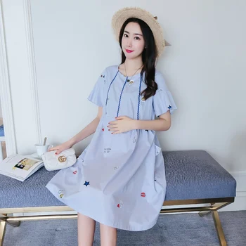 

2019 summer new maternity dress short sleeve loose large size dress Korean fashion print pregnancy skirt