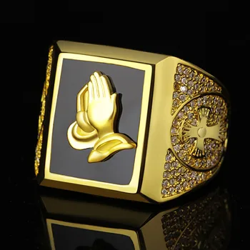 

Hot Selling 18KT GOLD Filled PRAYING HANDS CUT ONYX MENS RING SIZE:8-15