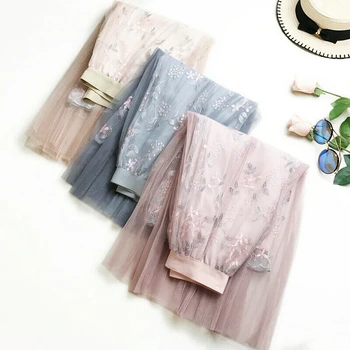 

2019 Girls Skirts Women Elastic High Waist Tulle Mesh Skirt Long Tutu Skirt Female Jupe Longue 3 Colors