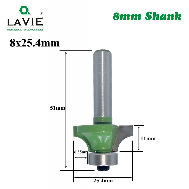 LAVIE 3pcs 8mm Corner Round Over Router Bit with Bearing 1/2 3/4 1 Milling Cutter for Wood Woodwork Tungsten Carbide MC02013