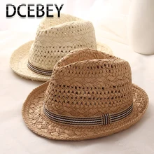 DCEBEY, ручная работа, плетеная летняя шляпа для женщин, новинка, милая Ретро шляпа от солнца для дам, соломенные шляпы для детей, Панама, пляжная шляпа, джазовые кепки