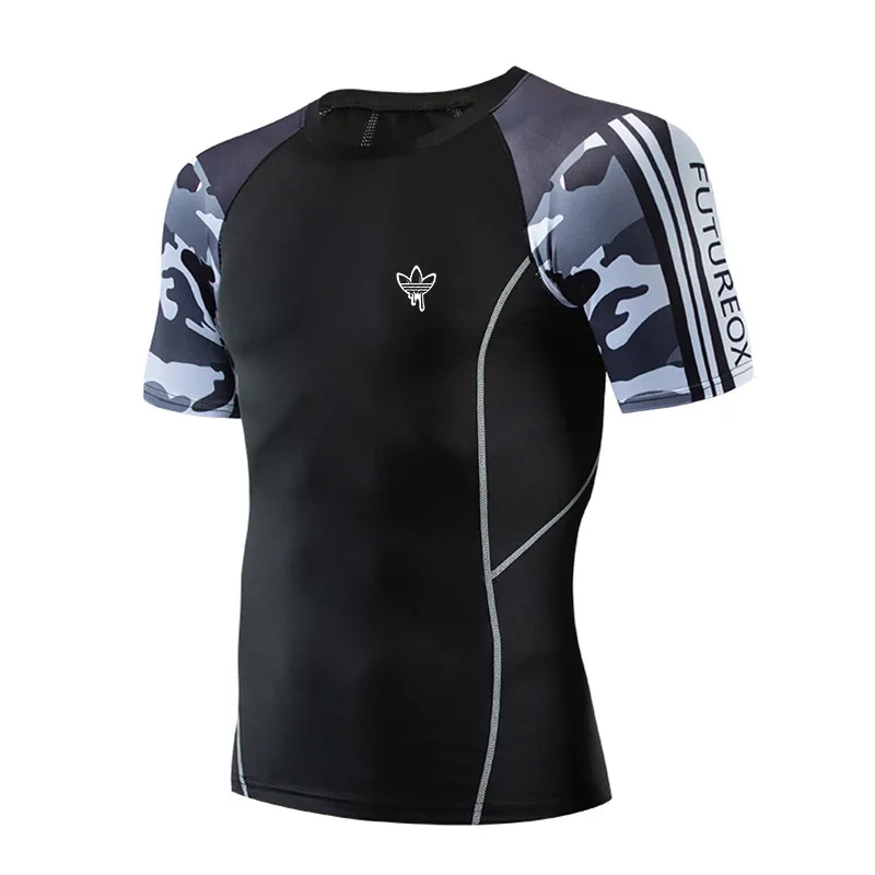 FUTUREOX бренд Herren фитнес-тренировочный sbekleidung Rashguard Топ 3D футболка с коротким рукавом MMA бег Бодибилдинг Топ - Цвет: GY07