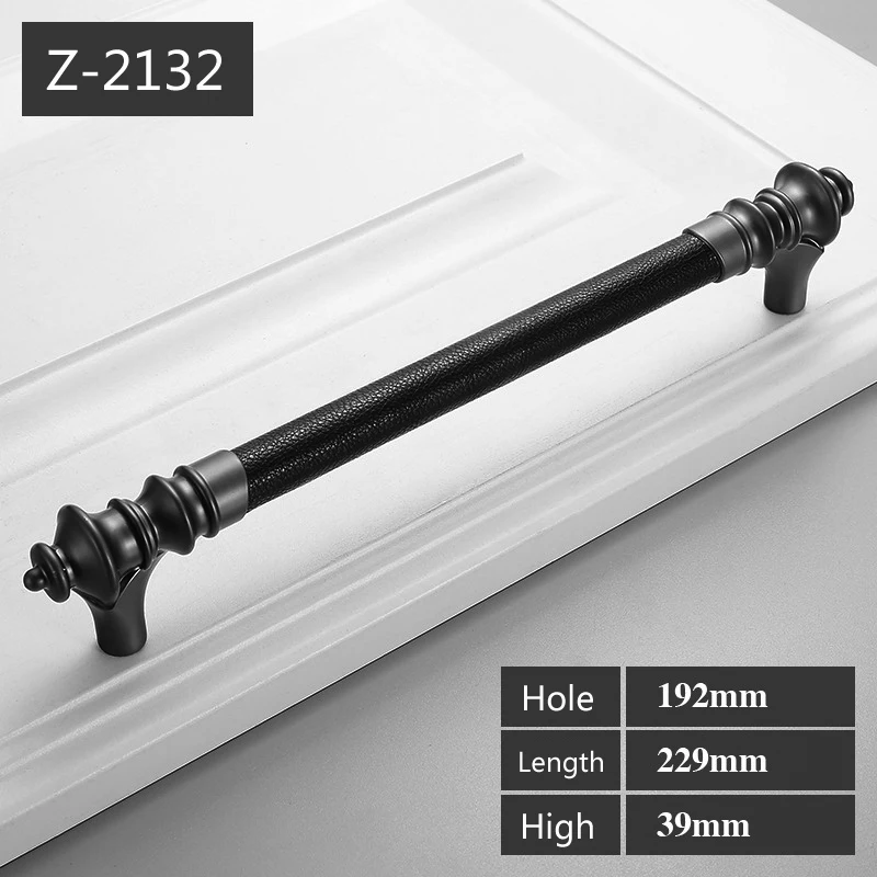 Высокое качество цинковый сплав черный кухонный шкаф ручки шкаф дверные ручки для выдвижных ящиков мебель кожаная ручка фурнитура - Цвет: Z-2132-192