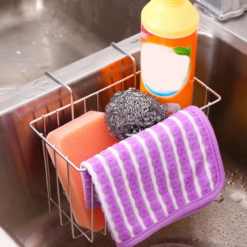Stainless Steel Kitchen Sink Storage Basket Dish Tray Drainer Drying Rack Sink Holder Fruit Sponge Holder Kitchen Organizer