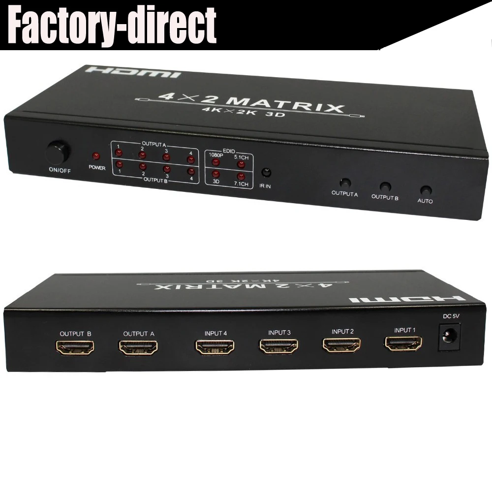 Hdmatters 4 K HDMI матрица 4X2 разделитель сплиттер 1 в 2 out с пультом дистанционного