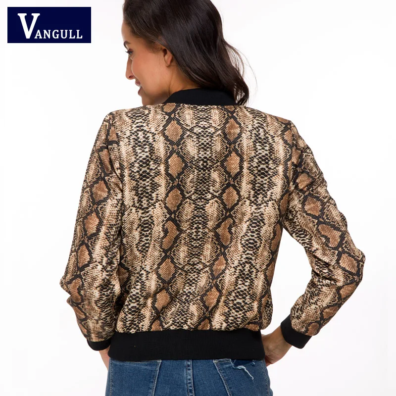 buy  Vangull Snake Skin Print Zipper Closure Sreetwear Women Jackets 2019 Brand Spring New Long Sleeve C