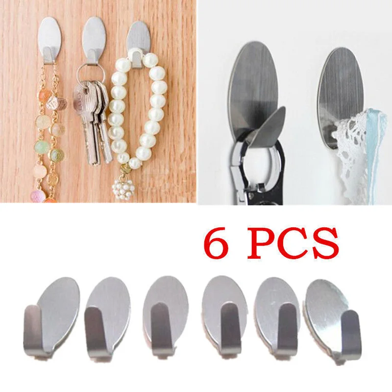 cheap 6Pcs New Coat Hat Robe Stainless Steel Wall Hanger Hocks kitchen Bathroom Set