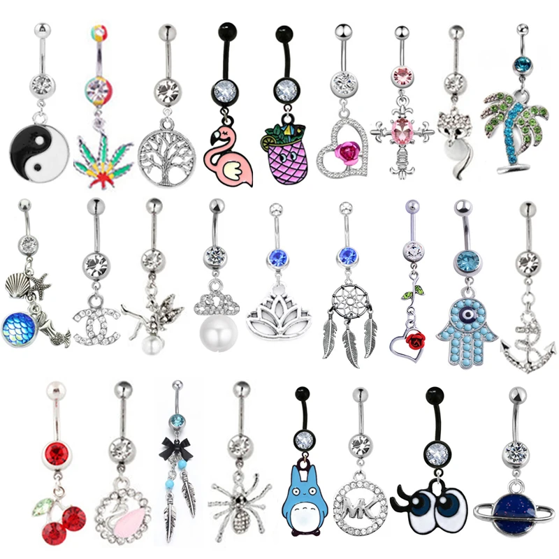 

1PC 14G Pendant Rings Body Piercing Jewelry Silver Navel Piercing Pineapple Dream Cacther Dangle Belly Button Ring for Women