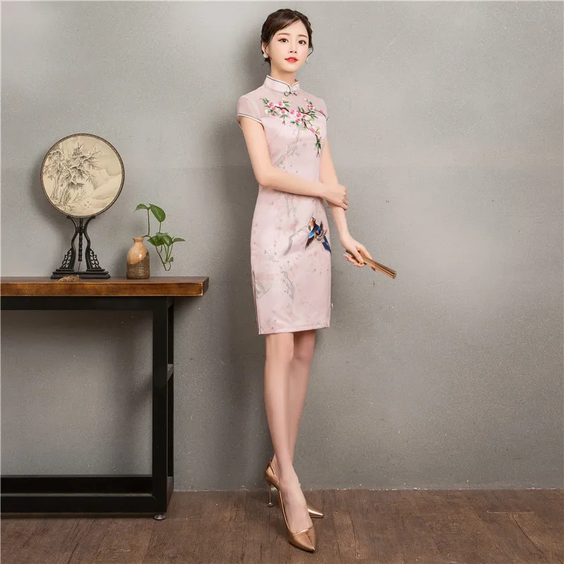 Nueva moda bordado Cheongsam vestidos mujeres chino tradicional ropa Qi Pao Восточная Роза vestido Диарио Бата