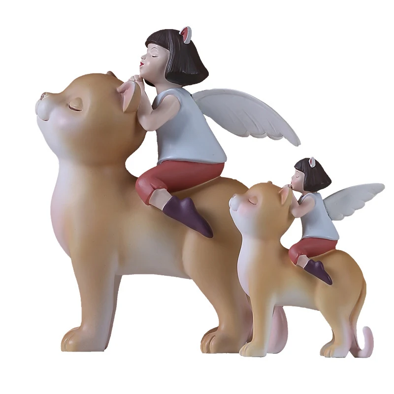 

Cute Angel Girl Miniature Figurines Ornaments For Home Decoration Creative Animal Cat Birds Resin Figure Home Decor Accessories