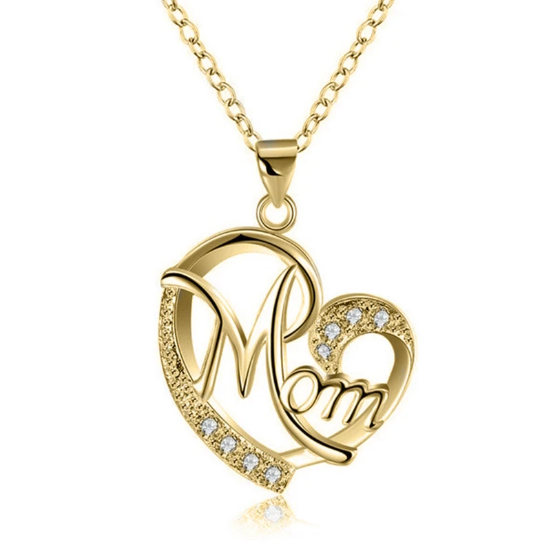 

QCOOLJLY Love Mom Gift Mama Necklace Silver Plated Jewelry Gift For Mother MUM Letters Heart Pendant Necklace Wholesale collier