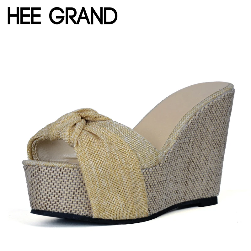 Sales Price HEE GRAND Casual Wedges Sandals Summer Style Platform Shoes Woman With Bowtie Elegant High Heels Slides Fashion Slippers XWZ2182
