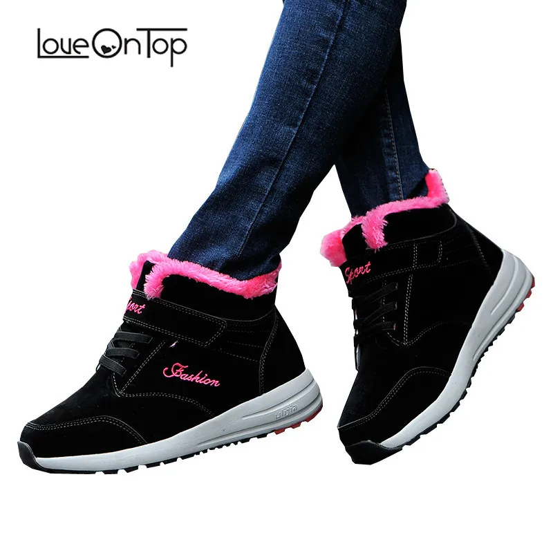 

Loveontop 2018 Ladies Sneakers With Short Plush Winter Women's Ankle Sneakers Hoop & Loop Flats Shoes Woman Casual Warm Shoes