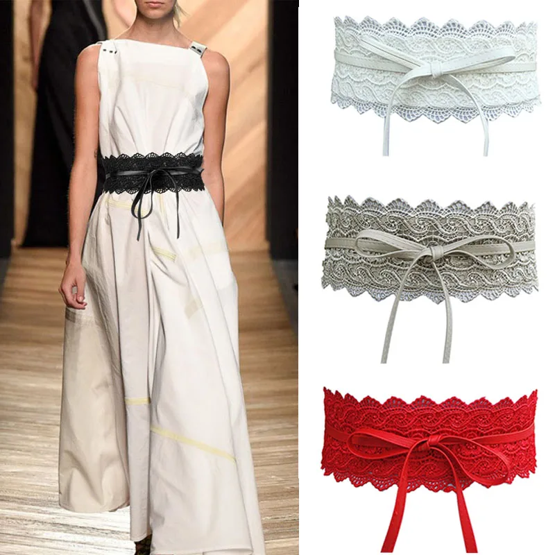 

Women's Faux Leather Wrap Around Obi Style Waist Band Belt Lace Belt New
