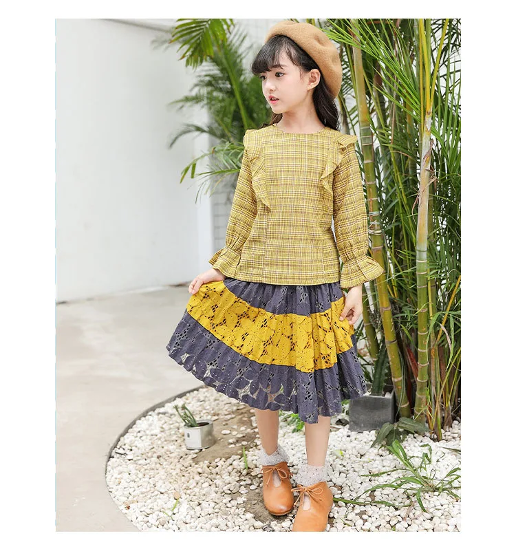 2017 autumn kids girl clothes 2 pcs sets petal sleeve tops and hollow out dresses for girls clothing sets kids suits school girl clothes 4 5 6 7 8 9 10 11 12 13 14 15 years little baby girls suits sets  (9)