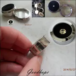 Shiny Loose Diamond Display Case Holder Gem Show Container Round Stainless Steel Metal Box with White and Black Pad Stone Stands